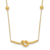 14K Polished Knotted Bar Pendant and Beads 16 inch Necklace Plus 2 inch Extender