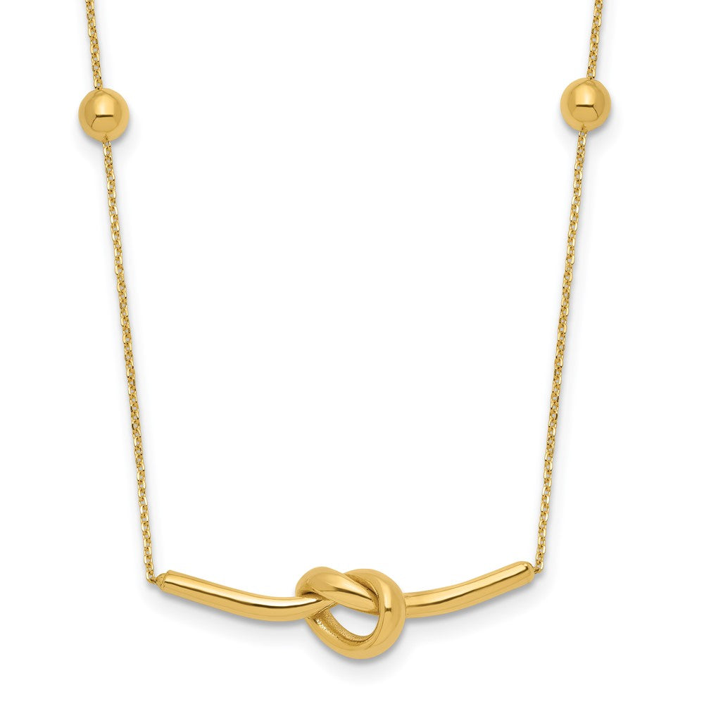 14K Polished Knotted Bar Pendant and Beads 16 inch Necklace Plus 2 inch Extender