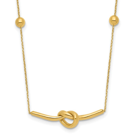 14K Polished Knotted Bar Pendant and Beads 16 inch Necklace Plus 2 inch Extender