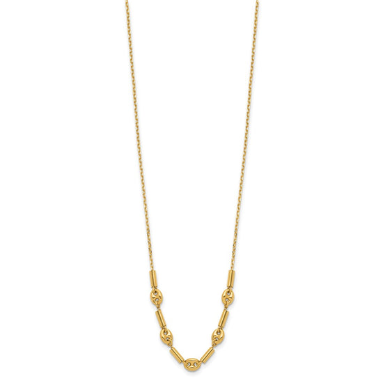 14K Polished Fancy Link Beaded Necklace