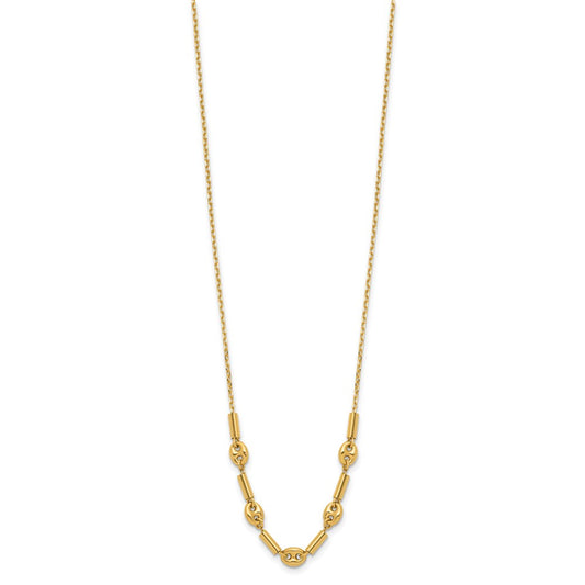 14K Polished Fancy Link Beaded Necklace