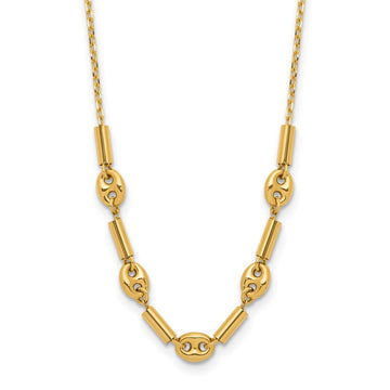 14K Polished Fancy Link Beaded Necklace