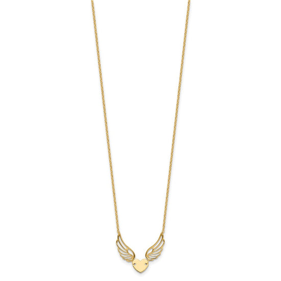 14K Polished Wings and Heart 17 inch Necklace