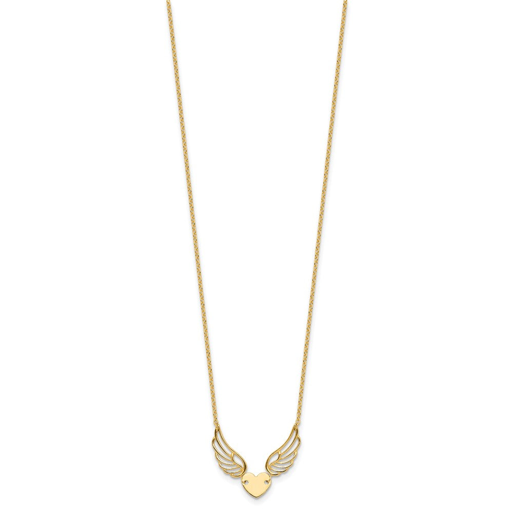 14K Polished Wings and Heart 17 inch Necklace