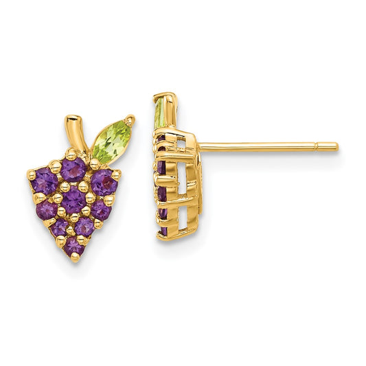 14K Amethyst and Peridot Grapes Post Earrings