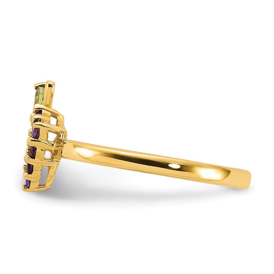 14K Amethyst and Peridot Grapes Size 7 Ring