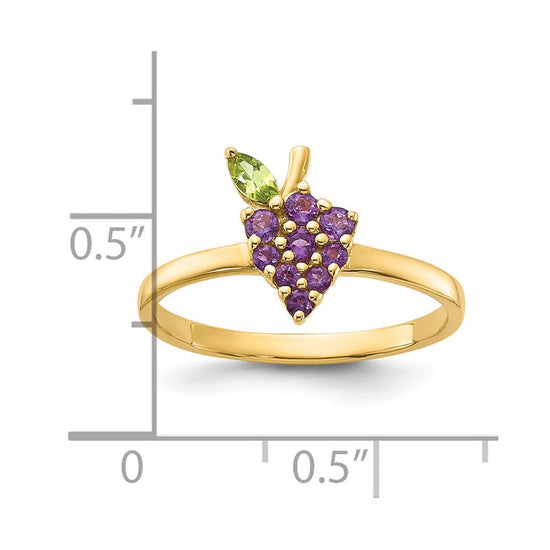 14K Amethyst and Peridot Grapes Size 7 Ring