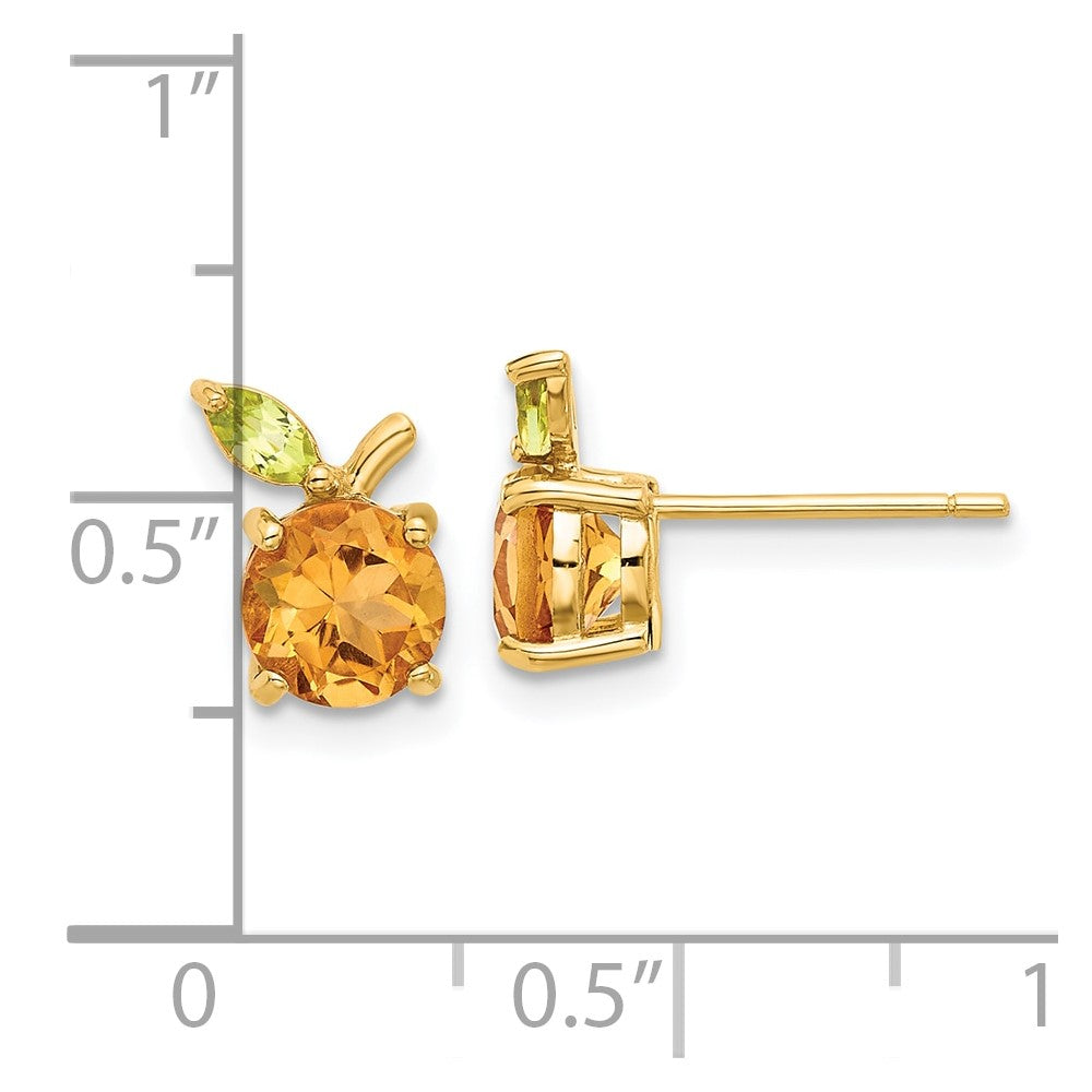 14K Round Citrine and Peridot Orange Post Earrings