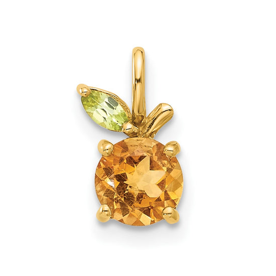 14K Round Citrine and Peridot Orange Pendant