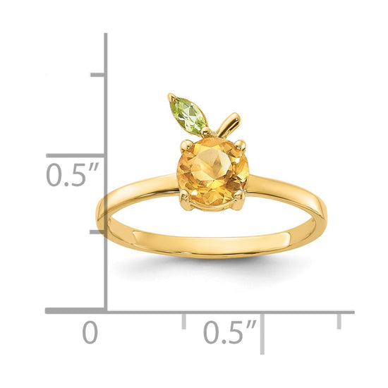 14K Round Citrine and Peridot Orange Size 7 Ring