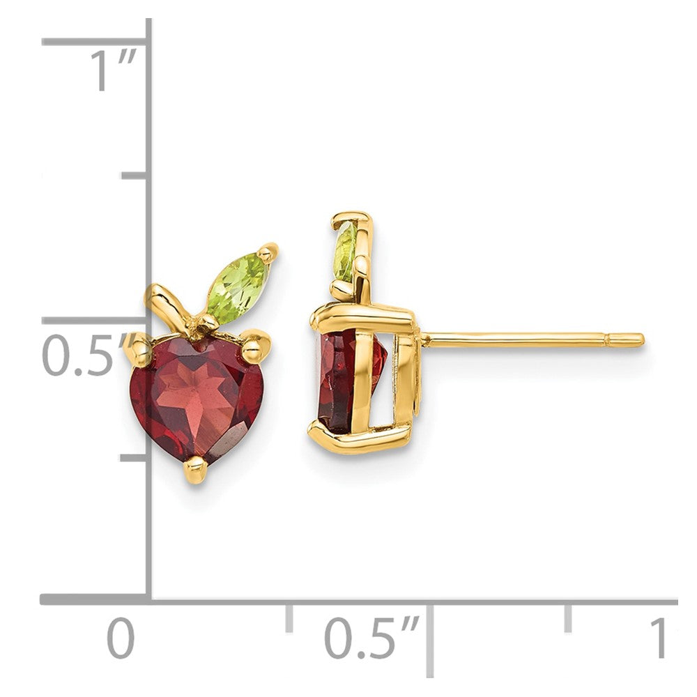 14K Heart-shaped Garnet and Peridot Apple Post Earrings
