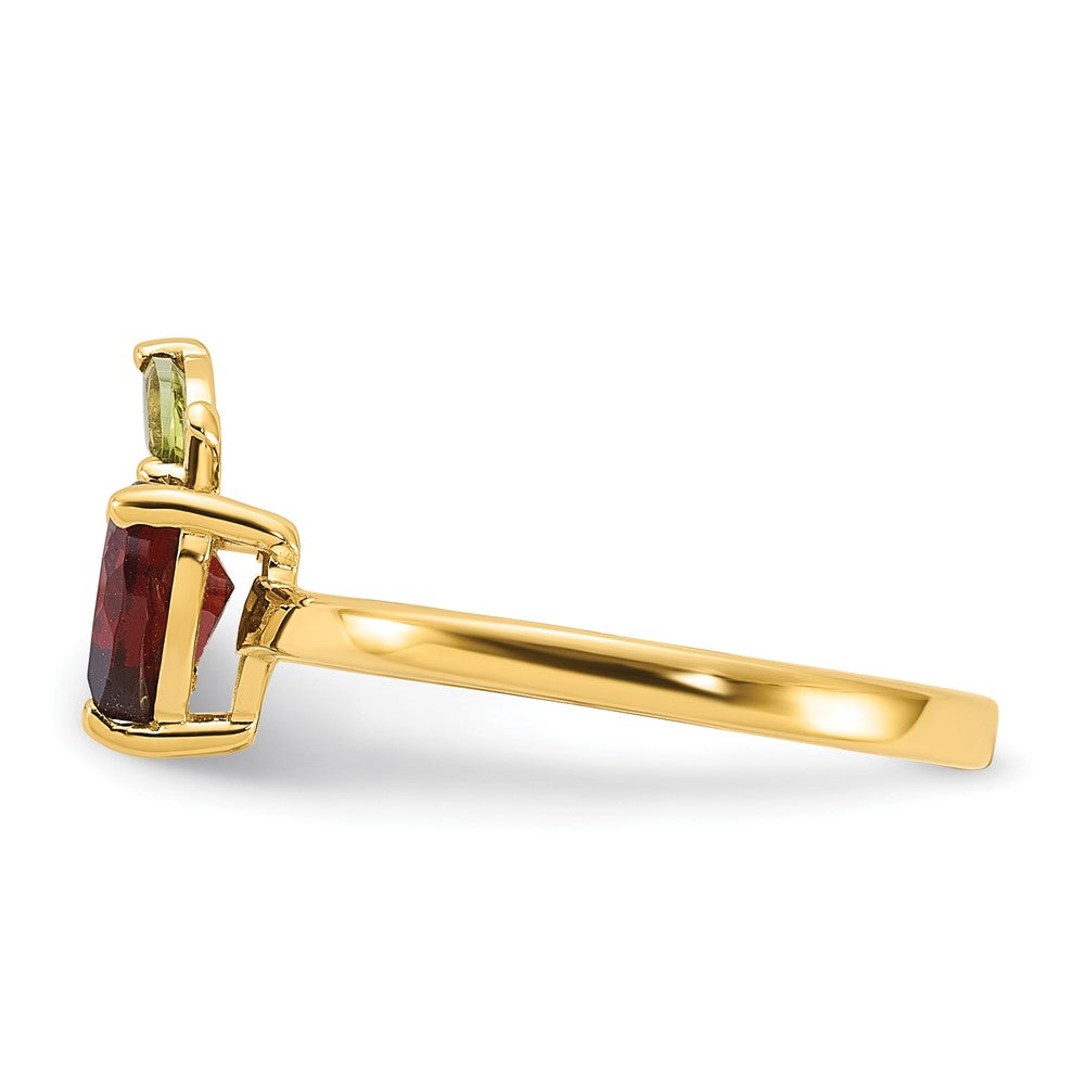 14K Heart-shaped Garnet and Peridot Apple Size 7 Ring