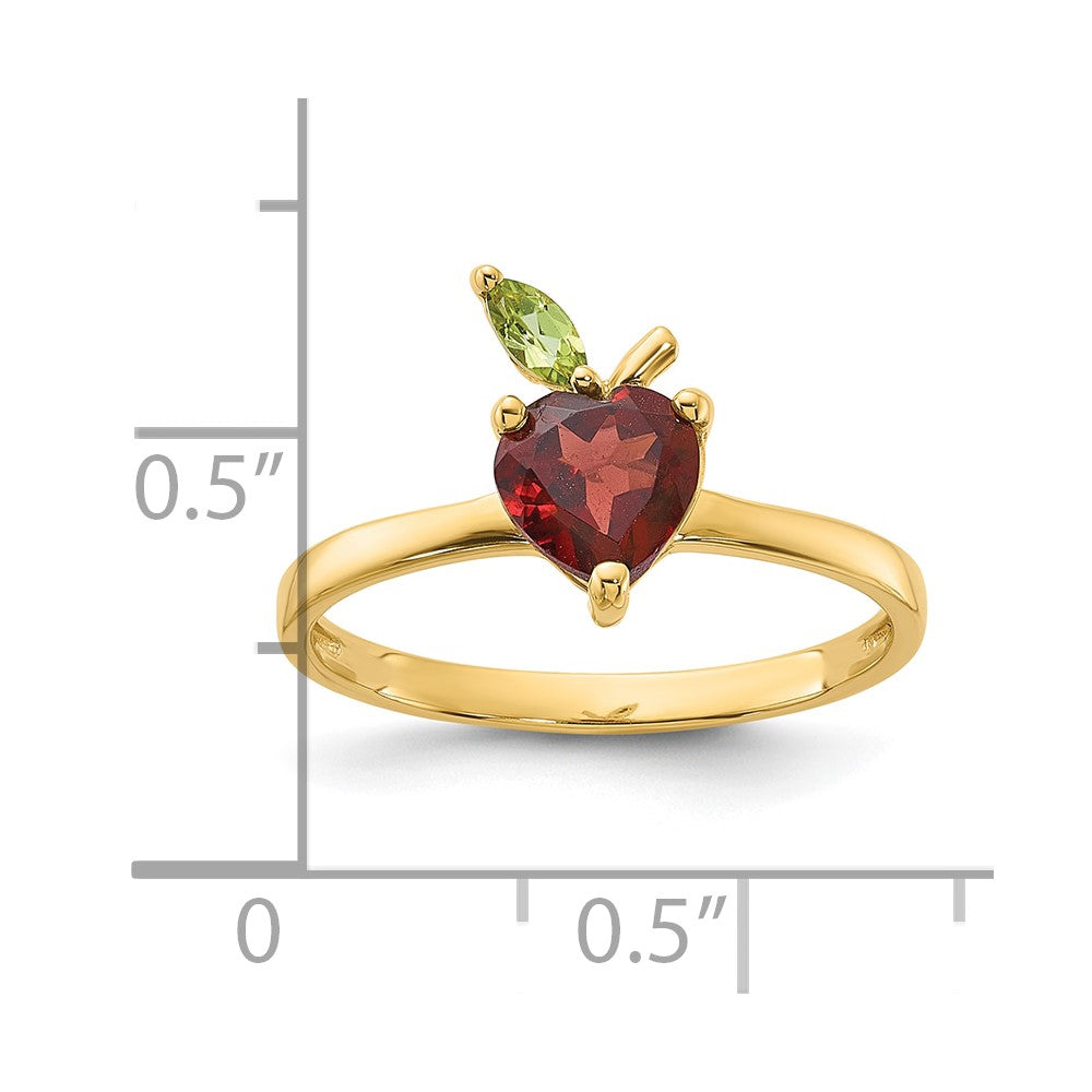 14K Heart-shaped Garnet and Peridot Apple Size 7 Ring