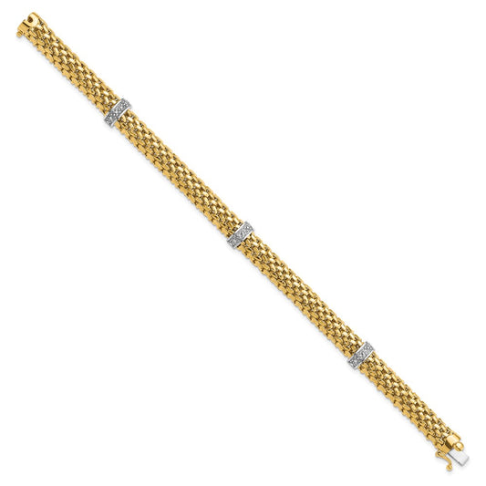 14k Two-Tone Polished Complete .05ct Diamond and Mesh 7.25 inch Bracelet