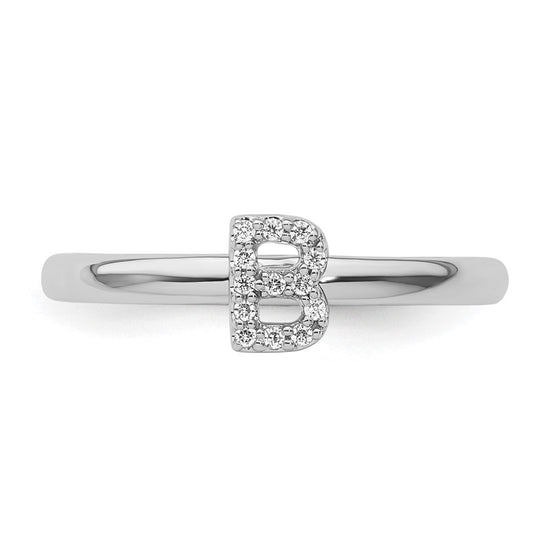 Stackable Diamond Initial Rings — 14k White Gold