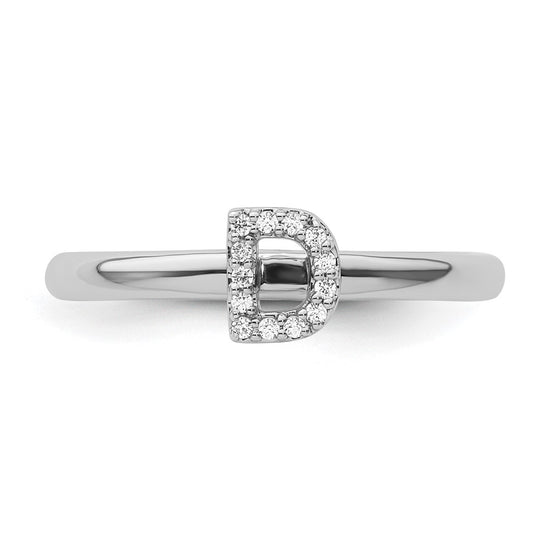Stackable Diamond Initial Rings — 14k White Gold