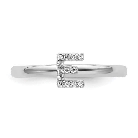 Stackable Diamond Initial Rings — 14k White Gold