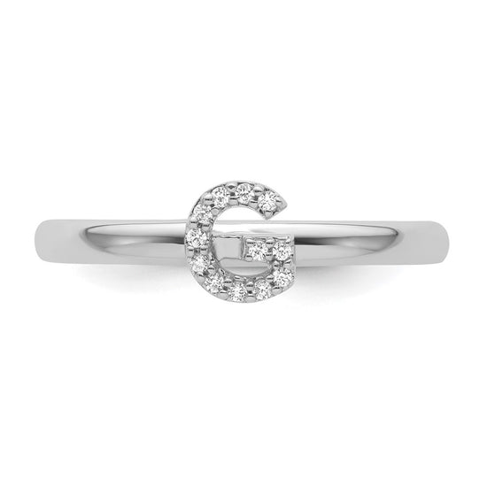 Stackable Diamond Initial Rings — 14k White Gold