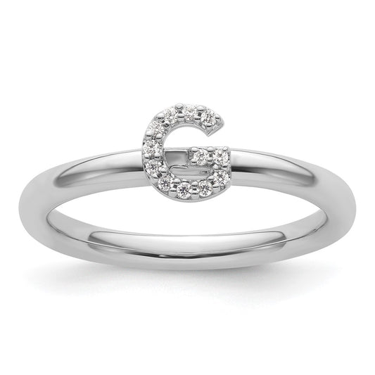 Stackable Diamond Initial Rings — 14k White Gold