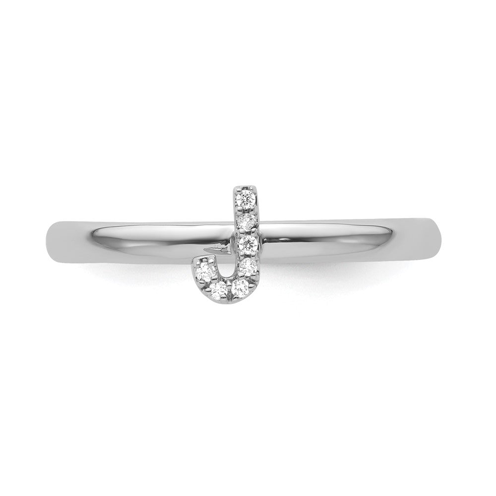 Stackable Diamond Initial Rings — 14k White Gold