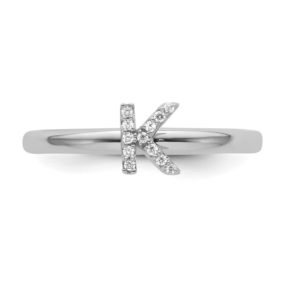 Stackable Diamond Initial Rings — 14k White Gold