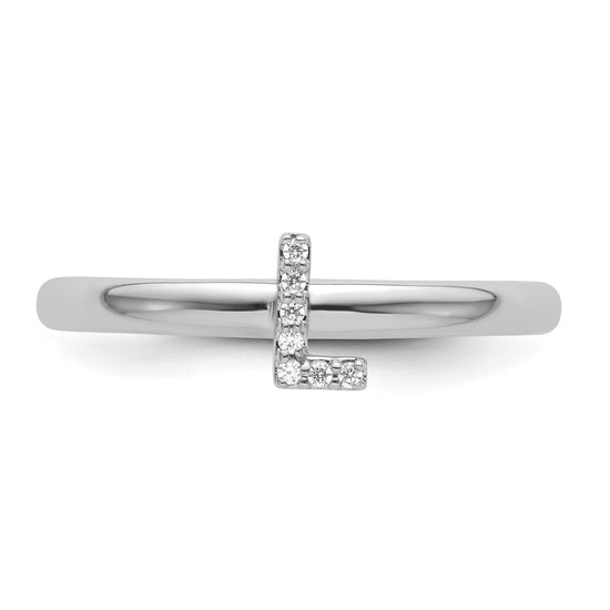 Stackable Diamond Initial Rings — 14k White Gold