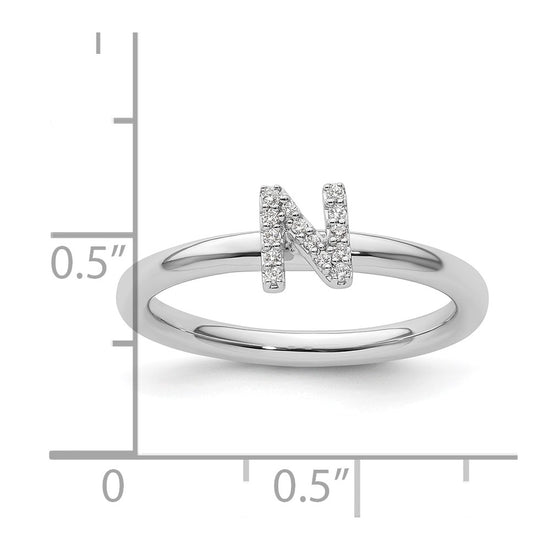 Stackable Diamond Initial Rings — 14k White Gold