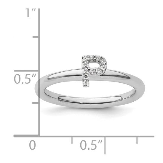 Stackable Diamond Initial Rings — 14k White Gold