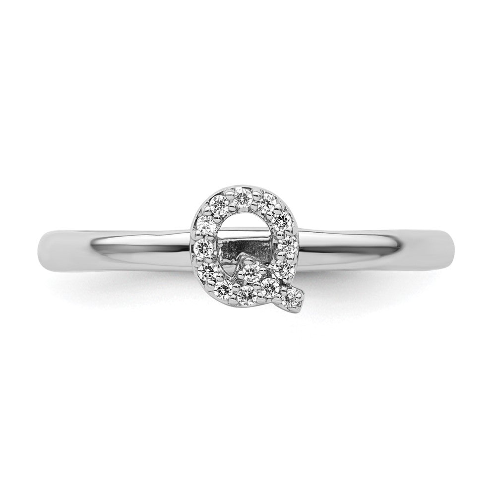 Stackable Diamond Initial Rings — 14k White Gold