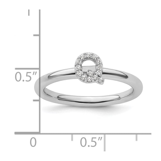 Stackable Diamond Initial Rings — 14k White Gold