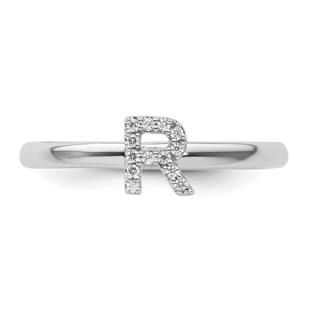 Stackable Diamond Initial Rings — 14k White Gold