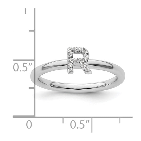 Stackable Diamond Initial Rings — 14k White Gold