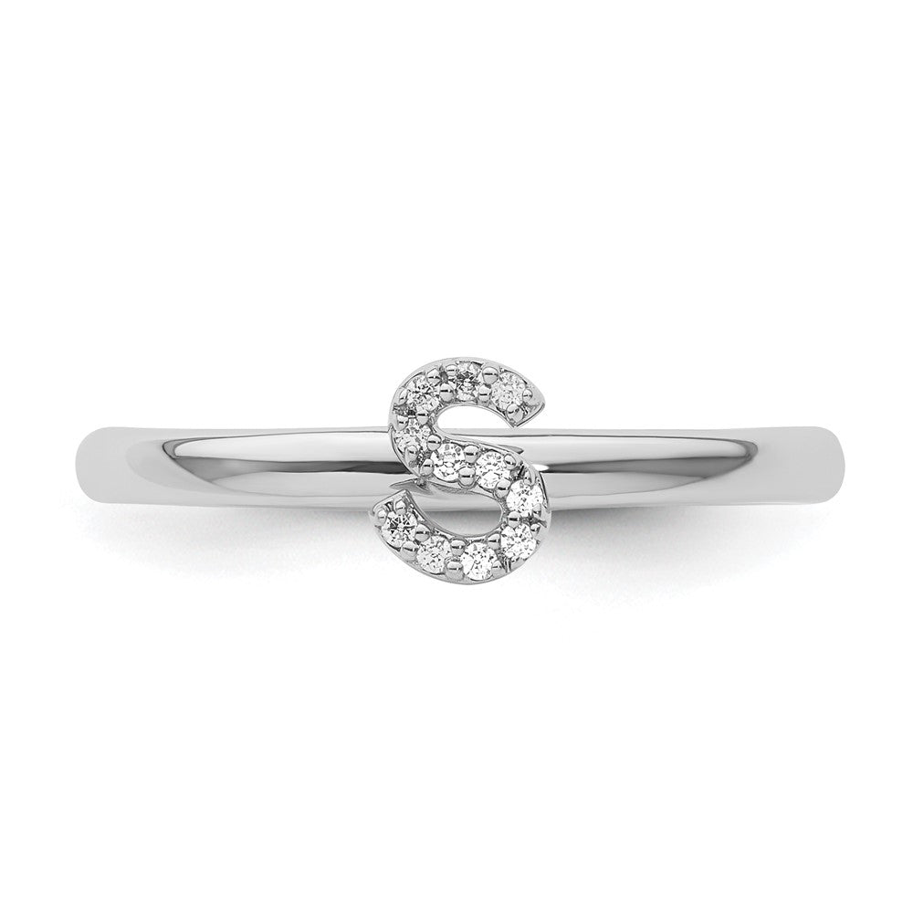 Stackable Diamond Initial Rings — 14k White Gold