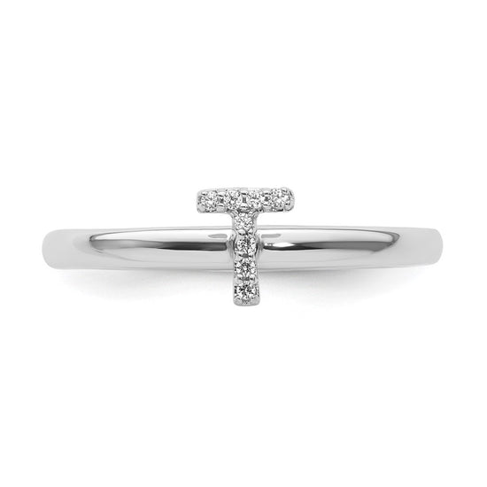 Stackable Diamond Initial Rings — 14k White Gold