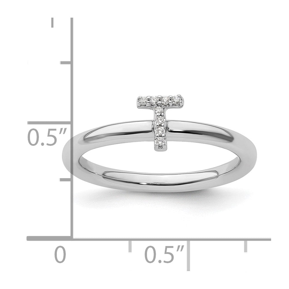 Stackable Diamond Initial Rings — 14k White Gold