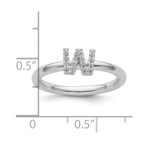 Stackable Diamond Initial Rings — 14k White Gold