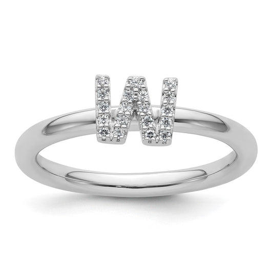 Stackable Diamond Initial Rings — 14k White Gold