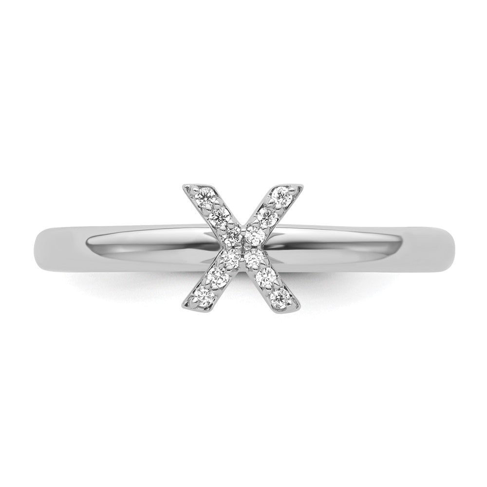 Stackable Diamond Initial Rings — 14k White Gold