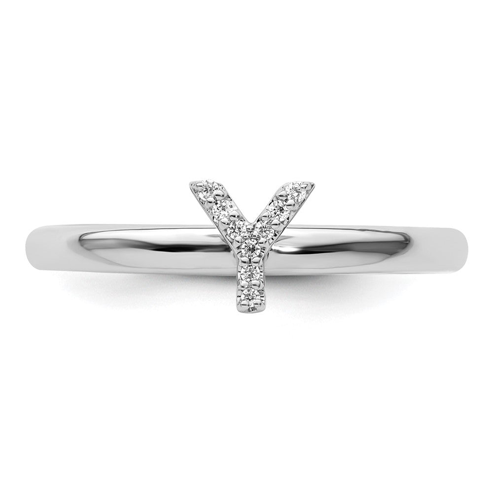 Stackable Diamond Initial Rings — 14k White Gold