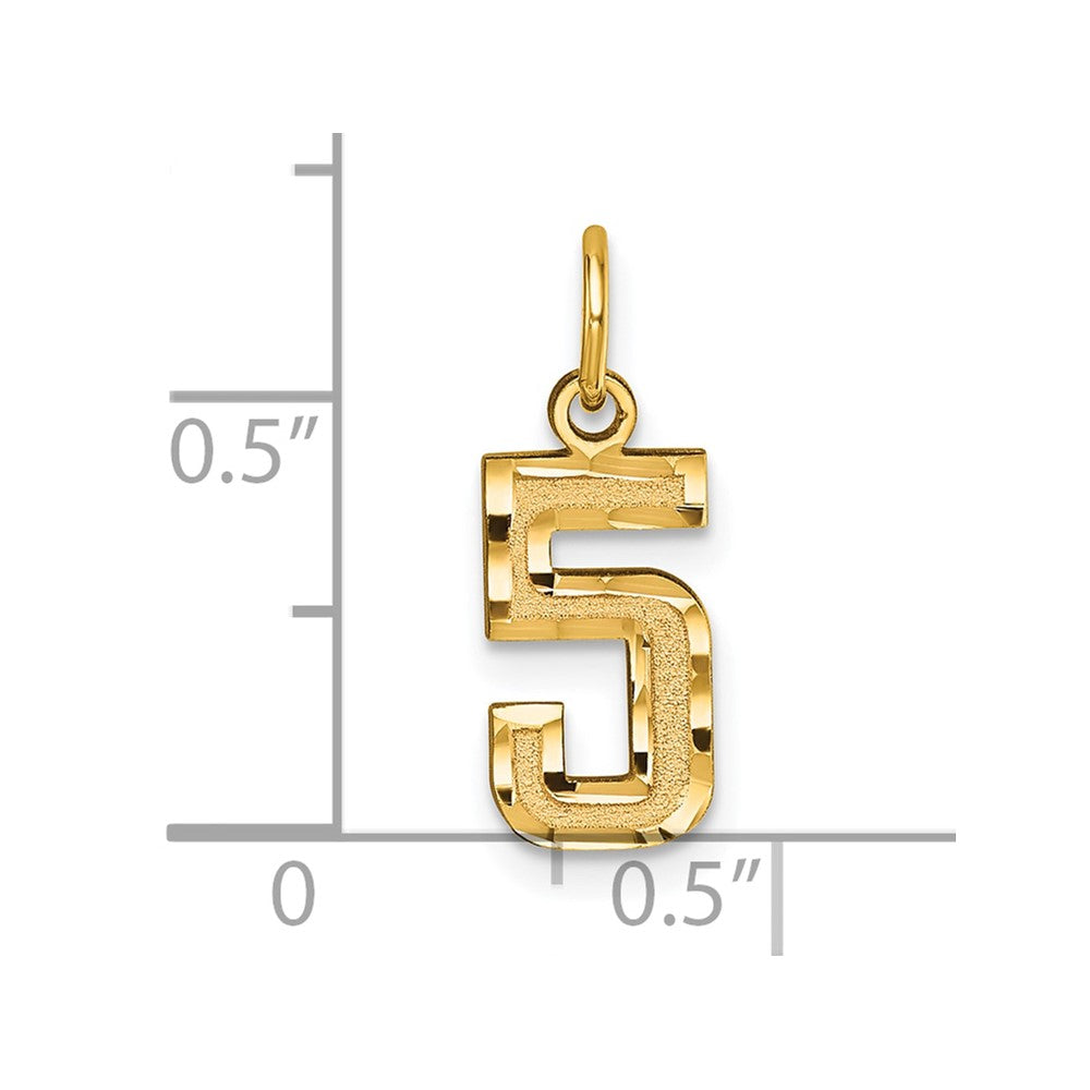14k Small Brushed Diamond-cut Number 5 Charm