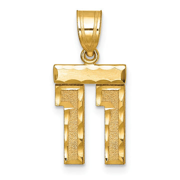 14k Small Brushed Diamond-cut Number 11 Charm