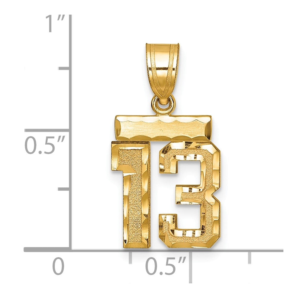 14k Small Brushed Diamond-cut Number 13 Charm