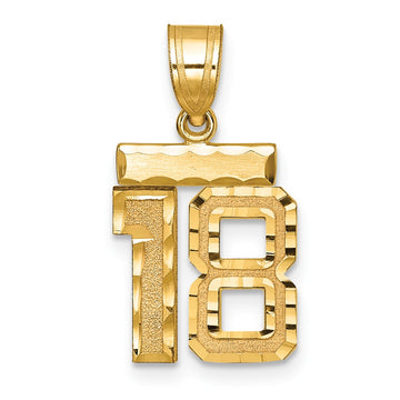 14k Small Brushed Diamond-cut Number 18 Charm