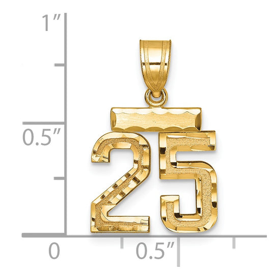 14k Small Brushed Diamond-cut Number 25 Charm