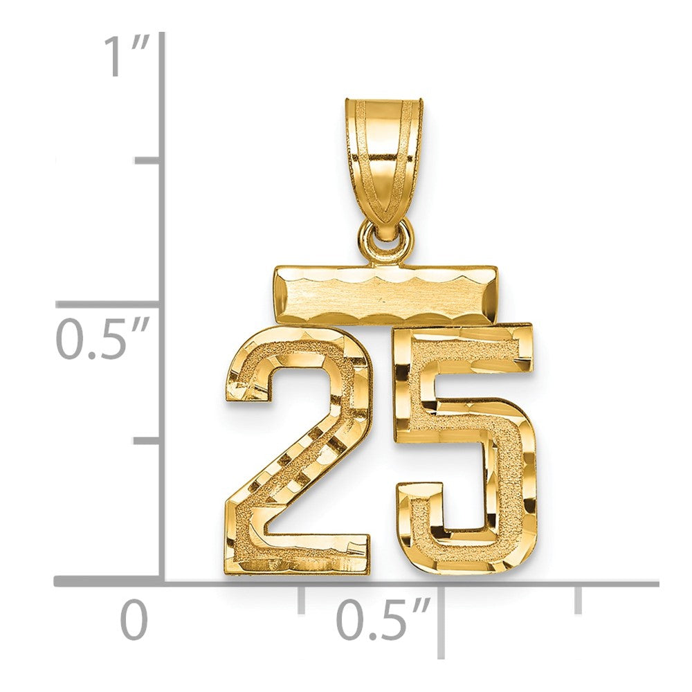 14k Small Brushed Diamond-cut Number 25 Charm