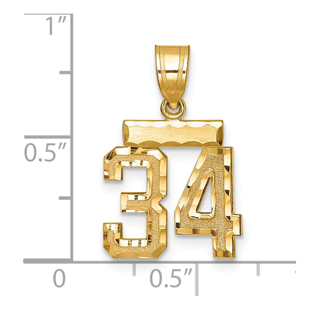 14k Small Brushed Diamond-cut Number 34 Charm