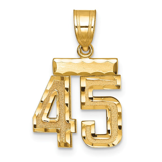 14k Small Brushed Diamond-cut Number 45 Charm