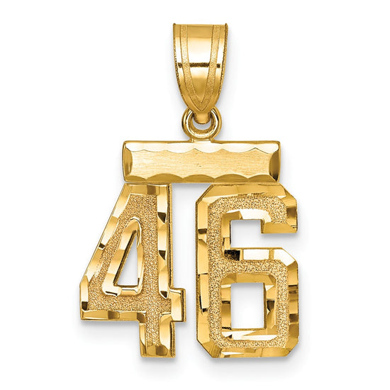 14k Small Brushed Diamond-cut Number 46 Charm