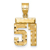 14k Small Brushed Diamond-cut Number 51 Charm