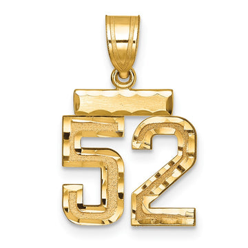 14k Small Brushed Diamond-cut Number 52 Charm